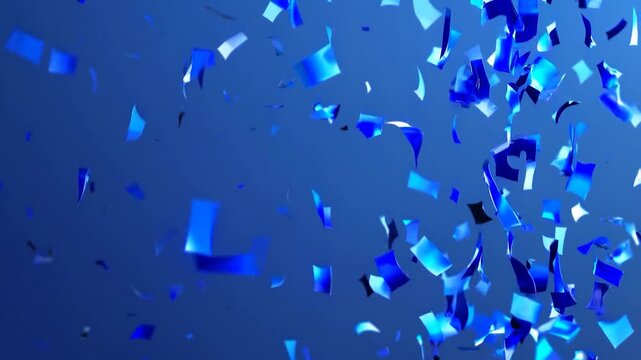Realistic blue confetti falling down against a matching blue gradient background. A festive and vibrant animation perfect for celebrations, holidays, parties, events, and backgrounds