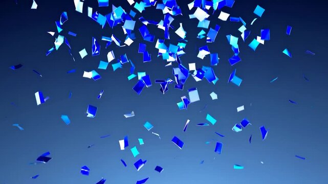 Glimmering blue confetti cascading gently over a deep blue backdrop, setting a lively and joyful tone perfect for any gathering, celebration, or noteworthy moment