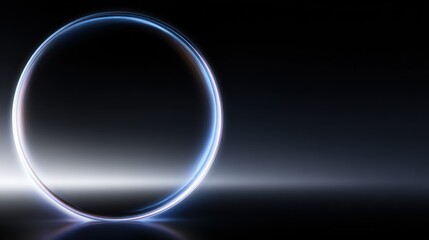 Glowing blue circle on dark background with digital tech effects. Futuristic cyber interface for AI, VR or computer technology.