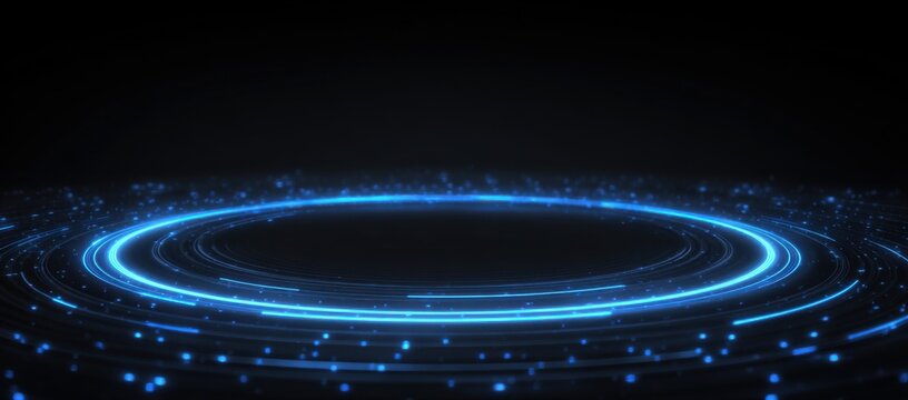 Tech abstract background with glowing blue circular lines and particles. Futuristic digital design for technology, AI, cybersecurity and innovation projects. - Powered by Adobe