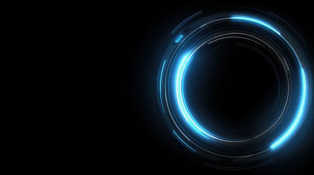 High tech abstract design with nested glowing blue circular lines. Futuristic AI interface concept for artificial intelligence, virtual reality and precision technology projects.