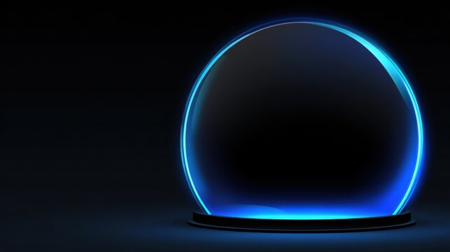 Sci-fi blue glowing portal gateway with semicircular arch structure. Futuristic architectural design for science fiction, virtual reality and digital dimension projects. - Powered by Adobe