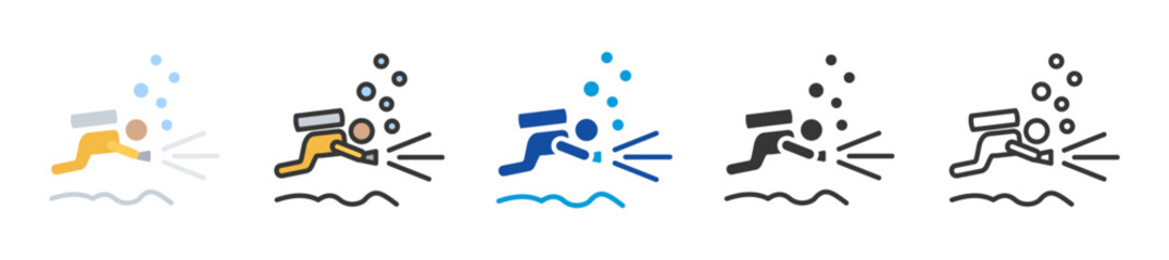 dive light icon set multi style various collection