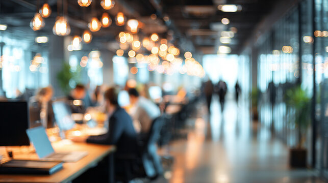 Soft blurred office interior with bright light modern furnishings and gentle depth of field creating a clean professional atmosphere that suggests focus productivity and contemporary business space
