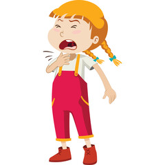 Young Girl Coughing With Red Overalls White Shirt And Orange Hat On Transparent Background