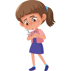 Young Girl Clutching Chest in Pain with Heart Symbol Breaking Isolated on White Background