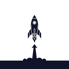 Rocket Launching into Space with Smoke Trail.