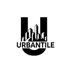 Fototapeta premium Urban Tile Logo Design with Cityscape Silhouette.