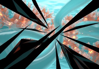 Abstract aquatic dreamscape with coral fragments and glass shards