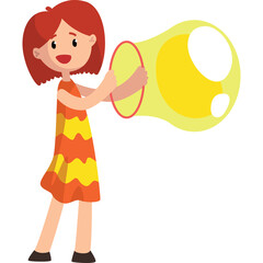 Young Woman with Red Hair Wearing an Orange and Yellow Zigzag Dress Holding a Large Yellow Light Bulb Illustration