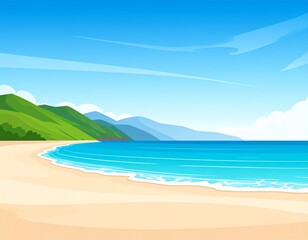 Beautiful Sea Panorama Beach Coast Bay Ocean Landscape vector Illustration 