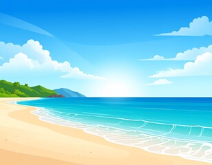 Beautiful Sea Panorama Beach Coast Bay Ocean Landscape vector Illustration 