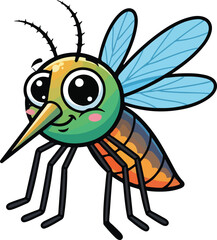 Cute cartoon mosquito character illustration isolated on white background for insect repellent design