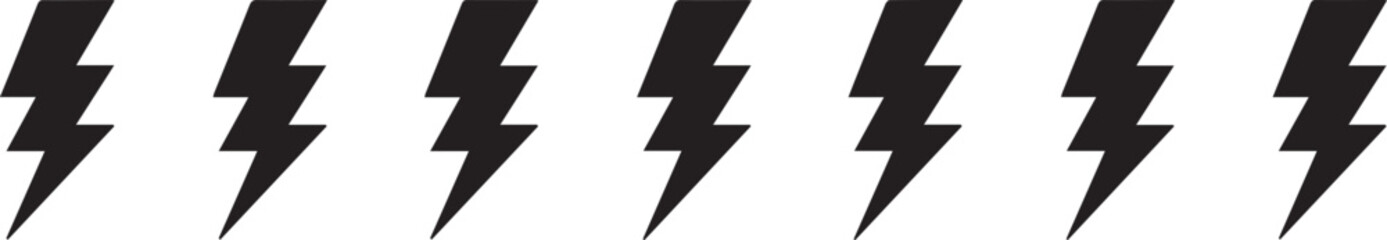 Graphic row of black electricity bolt symbols isolated for power and speed concepts