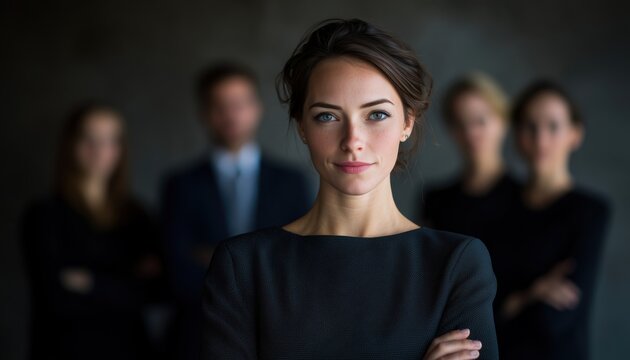 Confident Businesswoman Demonstrates Leadership And Teamwork Skills In Professional Setting. Portrait Captures Dynamic Leadership And Collaborative Work Ethic.