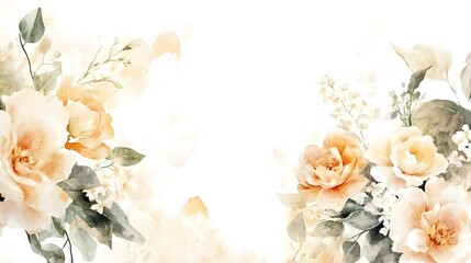 Delicate watercolor florals frame a bright, empty background space with soft pastel tones