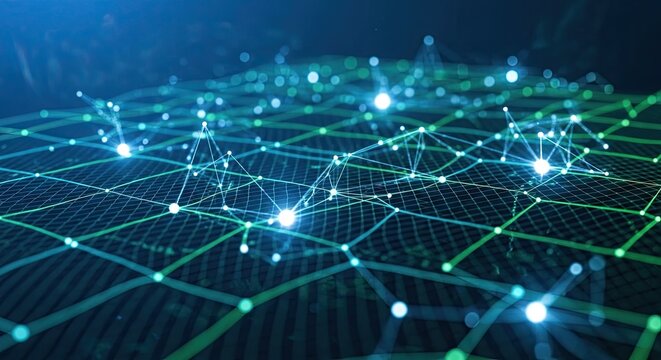 Dynamic network connections illuminating global data transfer with vibrant nodes, perfect for modern technology and communication themes