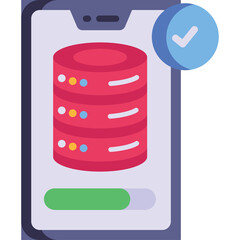 Smartphone Displaying Database Server Icon with a Blue Checkmark Overlay on a Transparent Background
