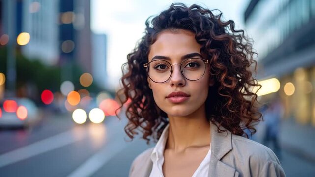 Confident woman in city.