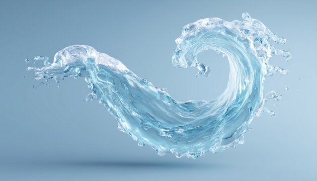 Pure Refreshing Ice Water Wave Splash: Clean Liquid Fluid Wave In Spiral Splashes Aqua Form. Healthy Drink Fluid Splash With Ice Cubes Label. Clipping Path Render For Design.