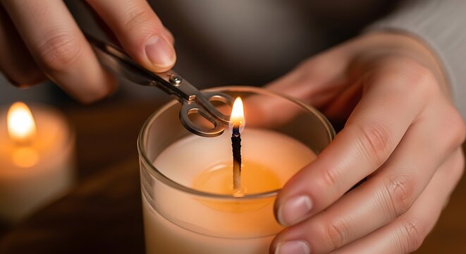 Maintaining candle flame with trimming wick for longer lasting ambiance