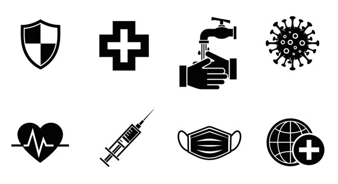 Collection of Medical and Health Related Icons for Prevention and Safety.