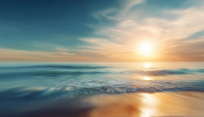 Sunlight Shining Over The Blurry Sea: An Abstract Seascape. The Ocean Is Glowing In The Sunlight, Creating A Hazy, Dreamy Image.