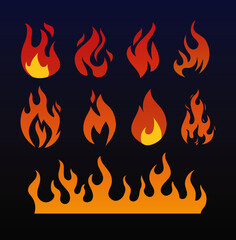 Fire Flames Stock Vector Set Illustration