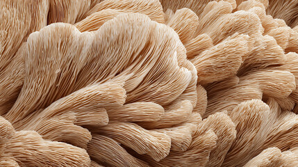 Close-up of Lion’s Mane mushroom showing intricate spiny texture and delicate natural fibers highlighting its unique organic structure, ideal for food, health, or botanical imagery