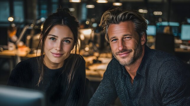 Confident tech entrepreneurs, diverse team, modern office setting, collaboration, innovation, and future-focused business concepts. - Powered by Adobe