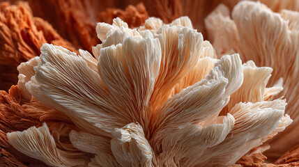 Close-up of Lion’s Mane mushroom showing intricate spiny texture and delicate natural fibers highlighting its unique organic structure, ideal for food, health, or botanical imagery