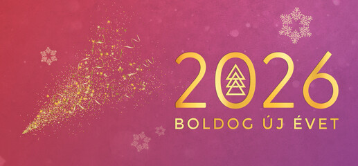 Christmas card in hungarian. Happy New Year 2026.Boldog új évet