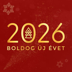 Christmas card in hungarian. Happy New Year 2026.Boldog új évet