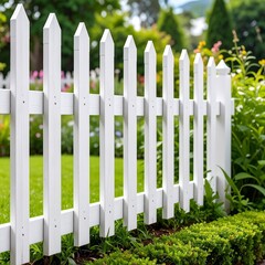 White picket fence in garden