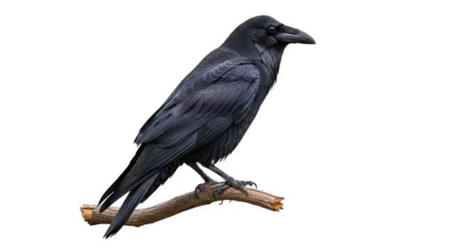 Black Crow Perched on Tree Branch 1.