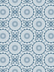 Seamless Mandala Pattern in Blue and White