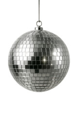 Shiny silver disco mirror ball isolated on transparent background PNG