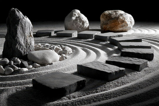 Zen Garden with Stepping Stones and Rocks