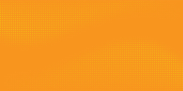 Yellow halftone pattern. Retro comic gradient background. Bright orange pixelated dotted texture overlay. Cartoon pop art faded gradient pattern.