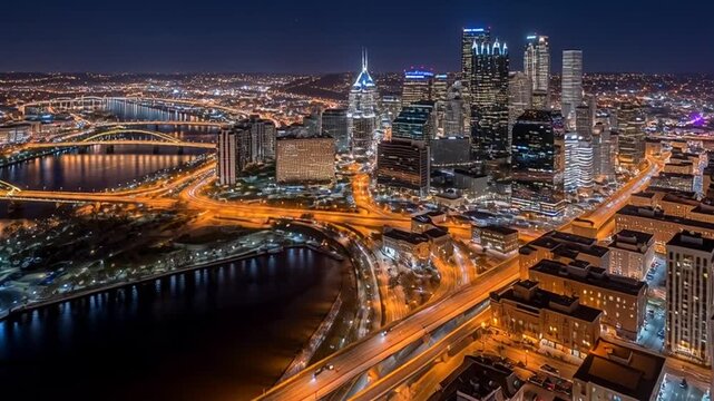 Vienna, Barcelona, and Brussels feature stunning aerial night city skylines with urban architecture, vibrant street lights, and traffic across the road