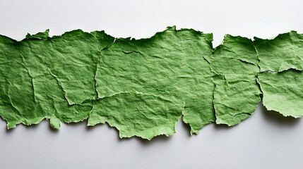 Vibrant green torn paper edge on white offers a natural, textured design element ideal for eco-friendly projects and organic aesthetic presentations