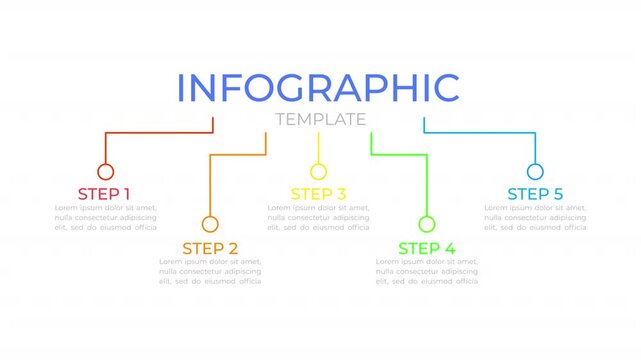 Communication network infographic 5 steps template animation. Hierarchy. Sequence options HD video. Animated blank diagram visualization. Process layout empty design element. Motion graphics