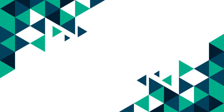 Abstract geometric background with teal and navy blue triangle pattern on white space