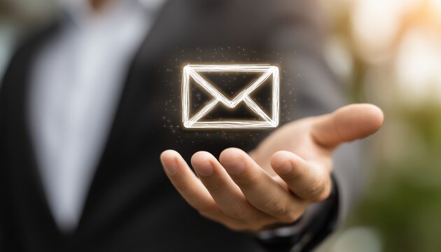 Protect Personal Information: Contact Us Through Newsletter Email, Call Center, And Businessman Hand Holding E-Mail For Customer Service Assistance. - Powered by Adobe