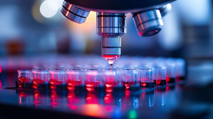 Close-up of a DNA sequencing machine highlighting intricate components and glowing indicators, emphasizing biotechnology innovation, genetics research, and cutting-edge laboratory technology