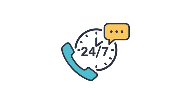 247 support always available for assistance and customer service illustrating constant communication and service for business marketing needs.