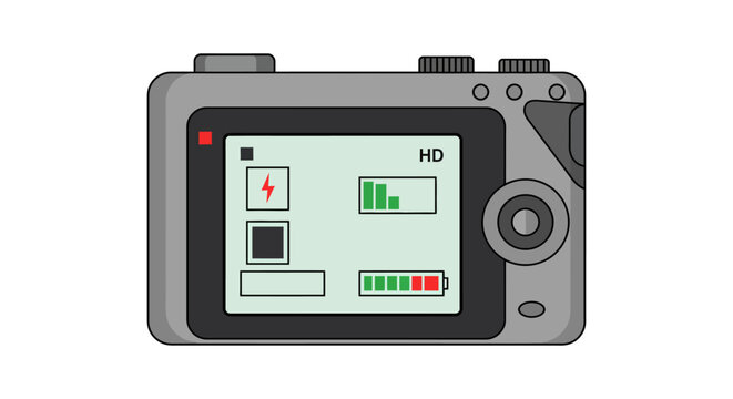 digital camera display showing settings and battery life perfect for demonstrating photography concepts technology blogs or equipment reviews.