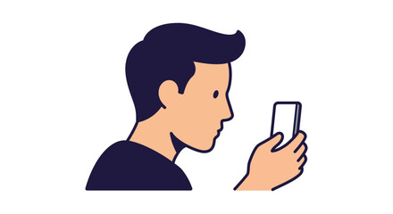 man looking at phone checking social media on his smartphone indoors conveying modern lifestyle communication and mobile technology use