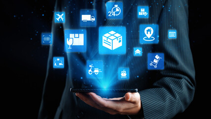 Goods delivery tracking icons show shipping, goods delivery routes, and logistics monitoring. Goods delivery tracking ensures timely goods delivery, secure handling, and accurate tracking. Gist