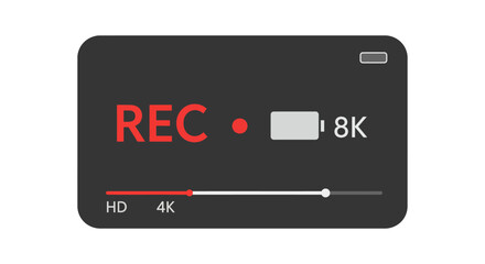 8k video recording in progress indicating high resolution with a battery indicator suitable for showcasing advanced video features in marketing materials